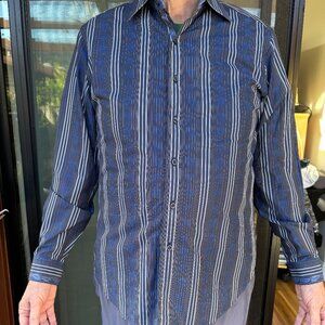 Robert Graham Mens Blue Stripe Button Down Shirt s/p  Long Sleeve Collared